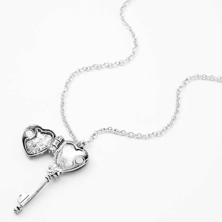 Silver Heart Key Locket Pendant Necklace,