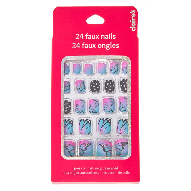 Faux ongles autocollants &agrave; pois et papillons,