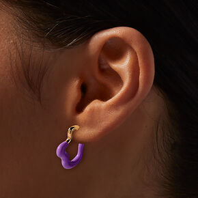 Purple Drippy Gold-tone Hoop Earrings,