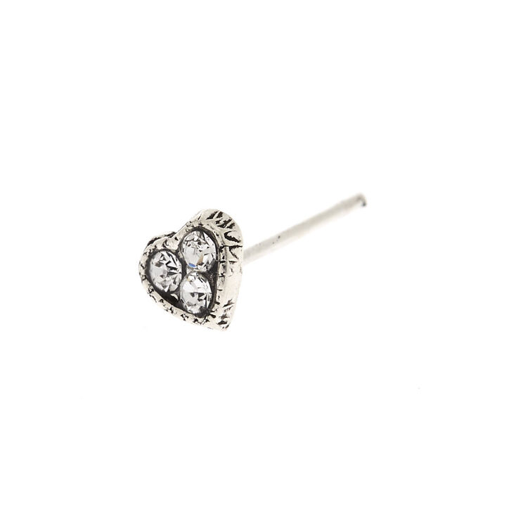 Claire's Piercing de nez en forme de cœur en strass 22 g couleur argenté
