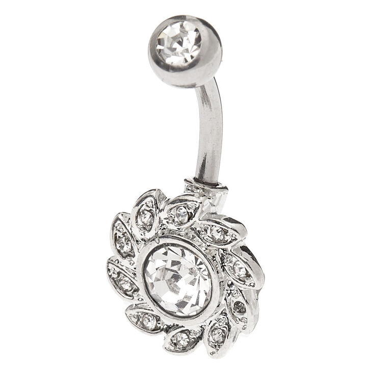 Silver-tone Titanium 14G Crystal Wreath Belly Ring,