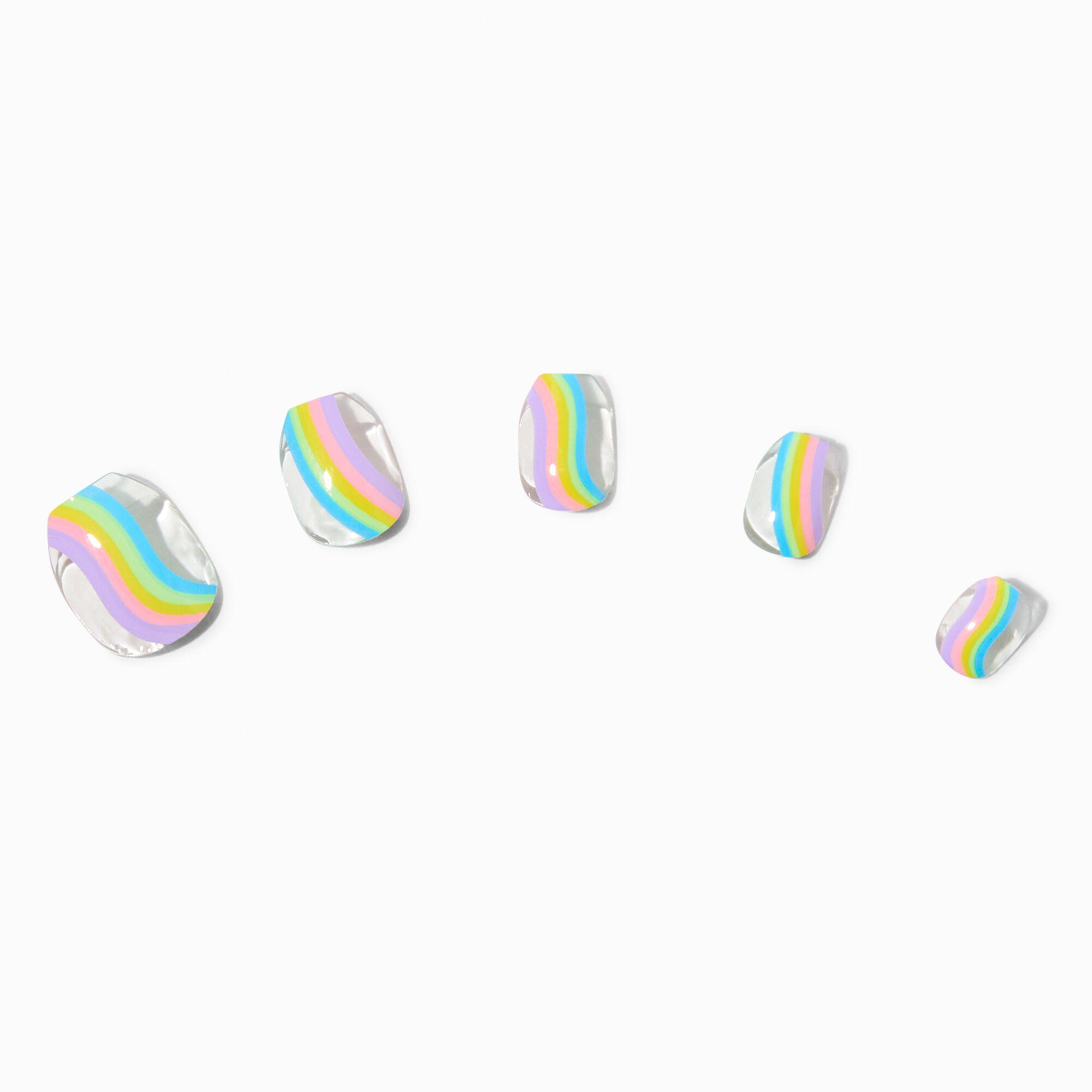 Rainbow Squiggle Coffin Press On Vegan Faux Nail Set - 24 Pack,