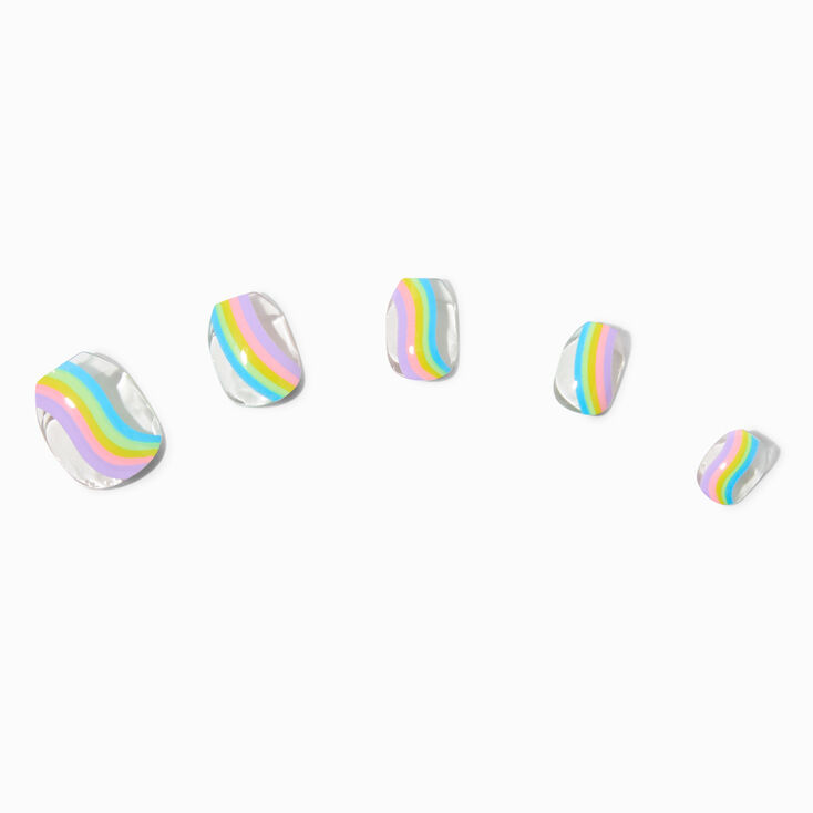Rainbow Squiggle Coffin Press On Vegan Faux Nail Set - 24 Pack,