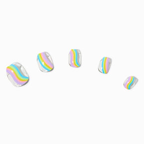 Rainbow Squiggle Coffin Press On Vegan Faux Nail Set - 24 Pack,