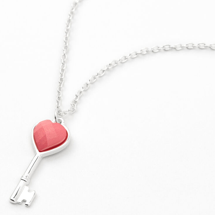 Claire&#39;s Club Silver Heart Key Pendant Necklace,