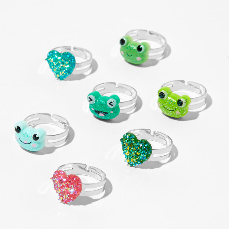 Claire&#39;s Club Glitter Frog Silver Rings - 7 Pack,