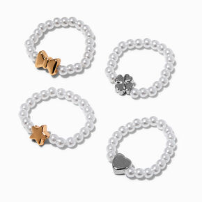 Pearl Charm Stretch Rings - 4 Pack,