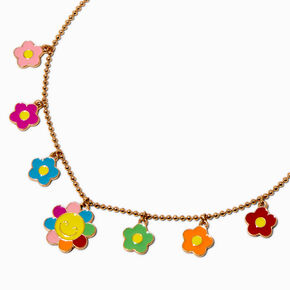 Claire&#39;s Club Happy Face Daisy Flower Charm Necklace,