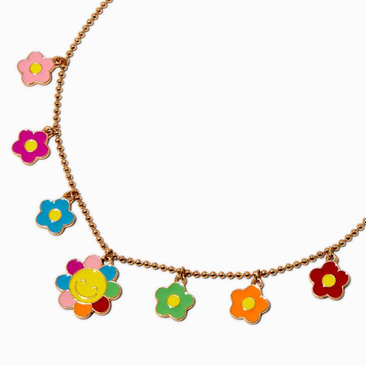 Claire&#39;s Club Happy Face Daisy Flower Charm Necklace,