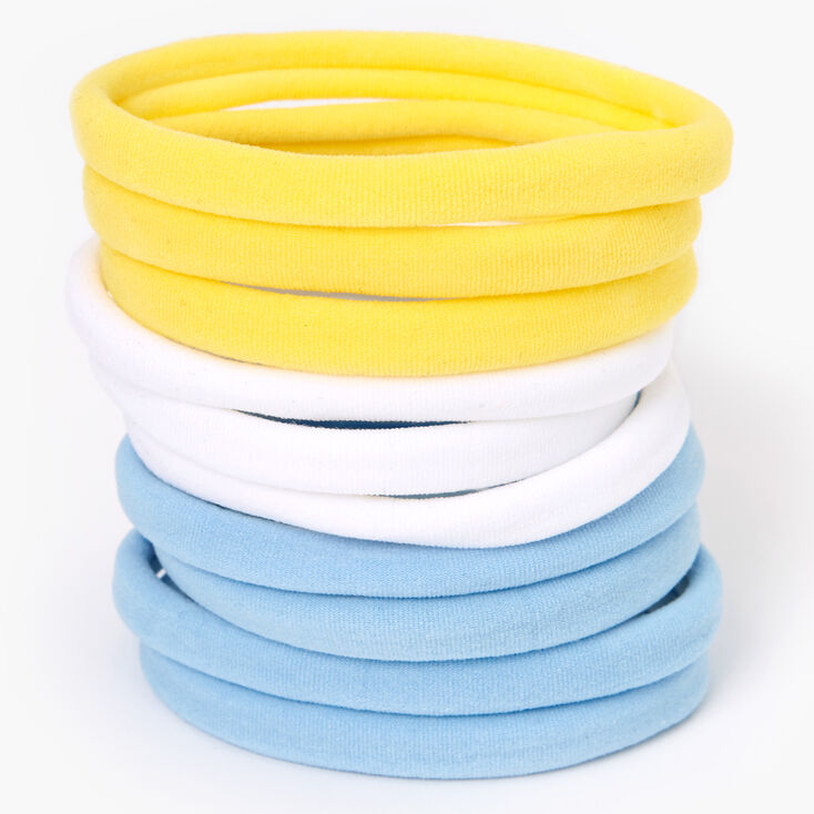 Blue, White, &amp; Yellow Rolled Hair Ties - 10 Pack,