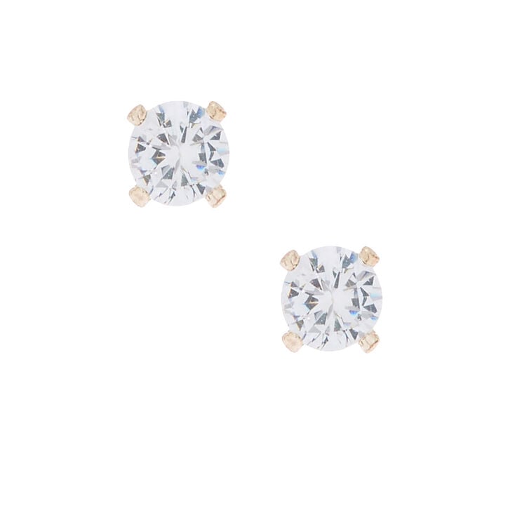 Claire's Clous d’oreilles de forme ronde avec zircon cubique d'imitation 4 mm couleur doré rose