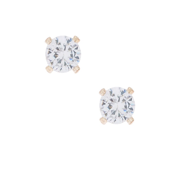 Rose Gold Cubic Zirconia Round Stud Earrings - 4MM,