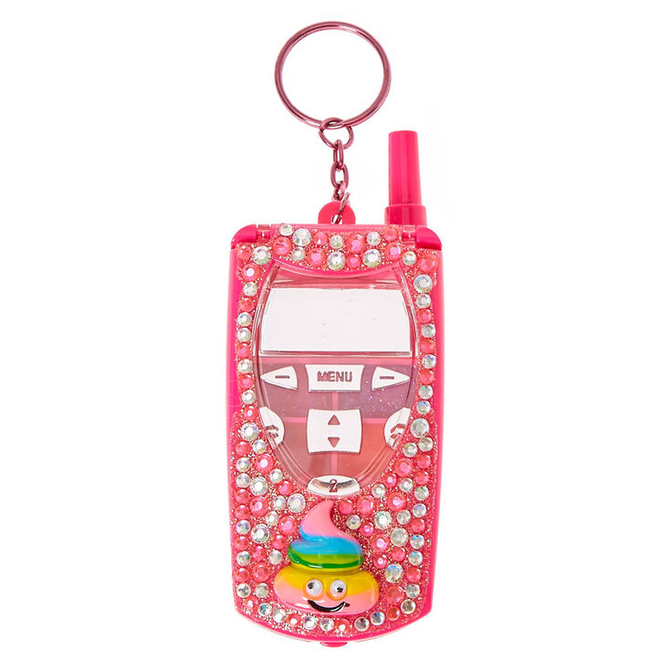 Compact style portable &agrave; clapet avec gloss pour les l&egrave;vres &agrave; la fraise et motif crotte arc-en-ciel et ornements,