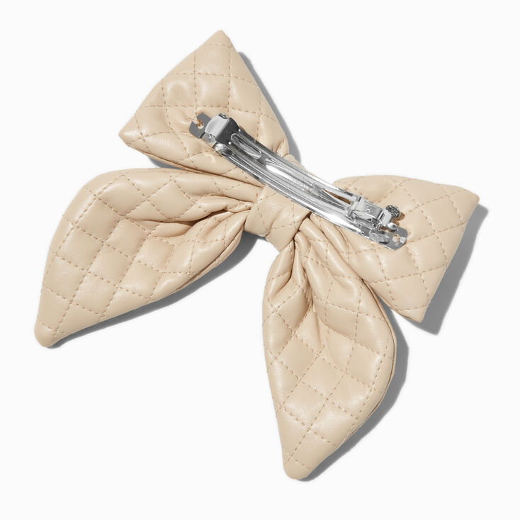 Cream Puffy Quilted Hair Bow Clip,