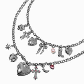 Silver-tone Mega Charm Multi-Strand Necklace,