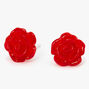 Sterling Silver Carved Rose Stud Earrings - Red,