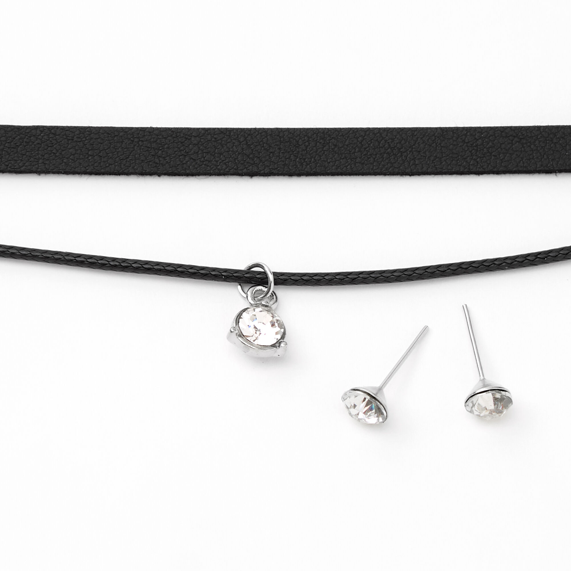 Silver Rhinestone Choker & Earring Set,