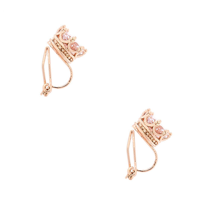 Rose Gold-tone Cubic Zirconia 8mm Round Clip-On Earrings,