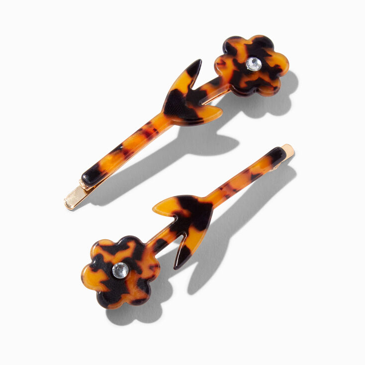 Tortoiseshell Flower Rhinestone Bobby Pins - 2 Pack,