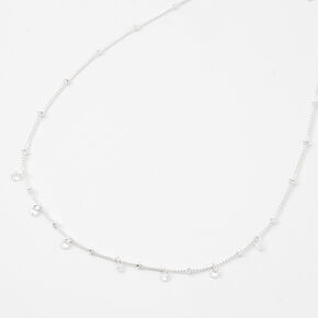 Silver Cubic Zirconia Stone Beaded Choker Necklace,