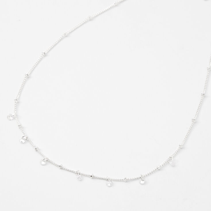 Silver-tone Cubic Zirconia Stone Beaded Choker Necklace,