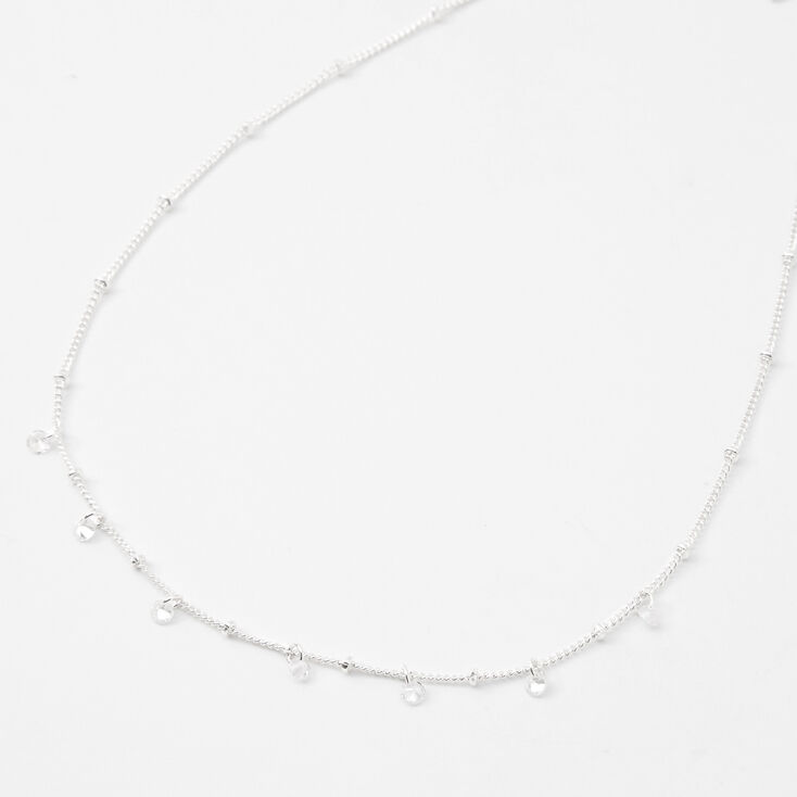 Silver-tone Cubic Zirconia Confetti Beaded Choker Necklace,
