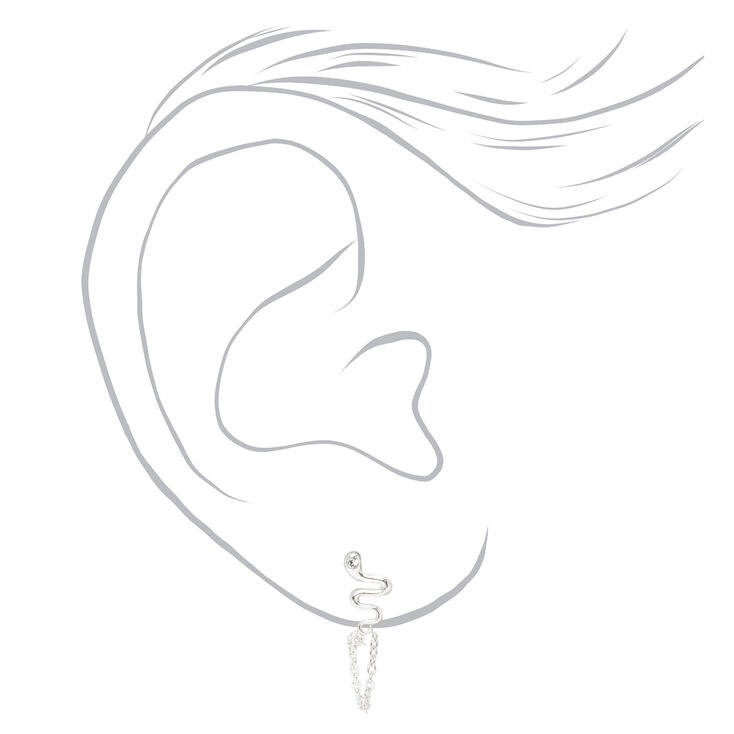 Sterling Silver 1&quot; Snake Front and Back Chain Drop Earrings,