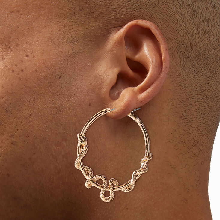 Gold-tone Snake Large Hoop Earrings,