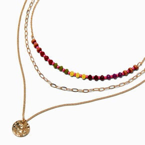 Tropical Beaded Gold-tone Coin Multi-Strand Necklace ,