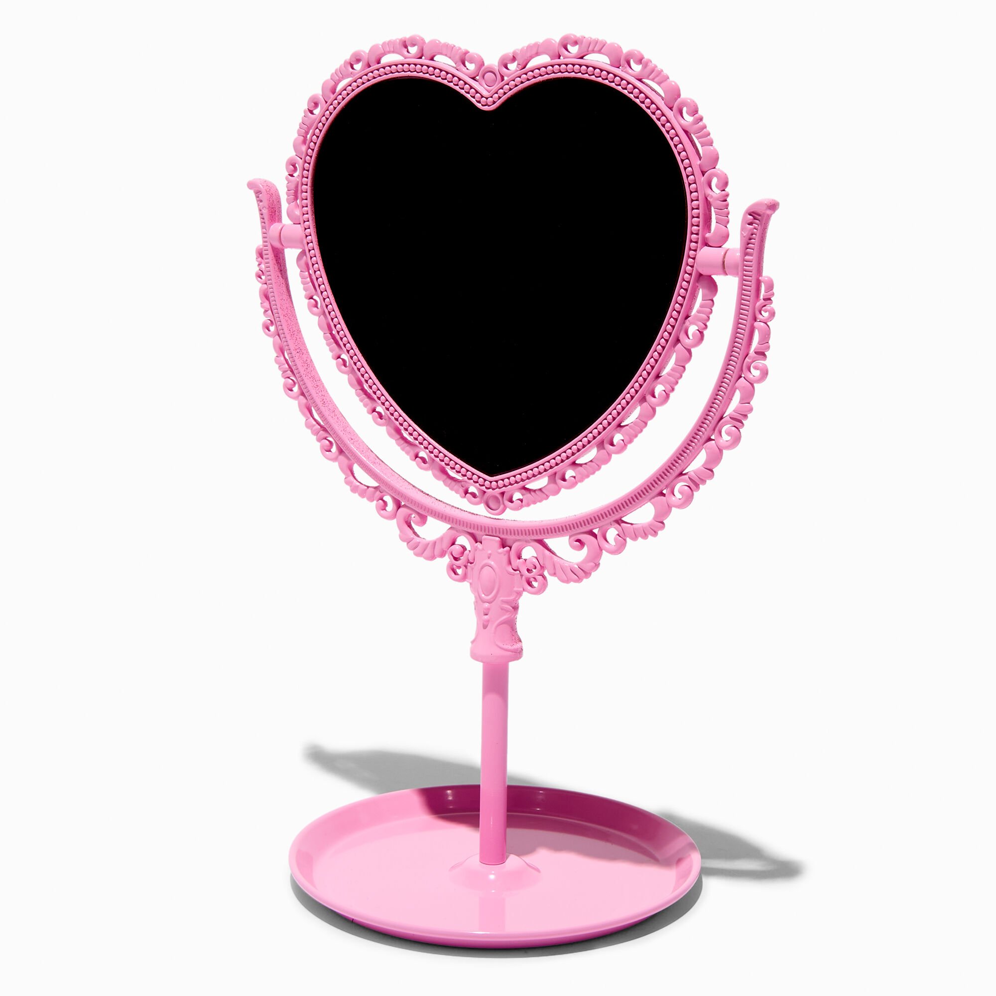 Miroir de table rose en forme de cœur,