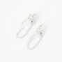Silver Lightning Bolt Front and Back Chain Stud Earrings,