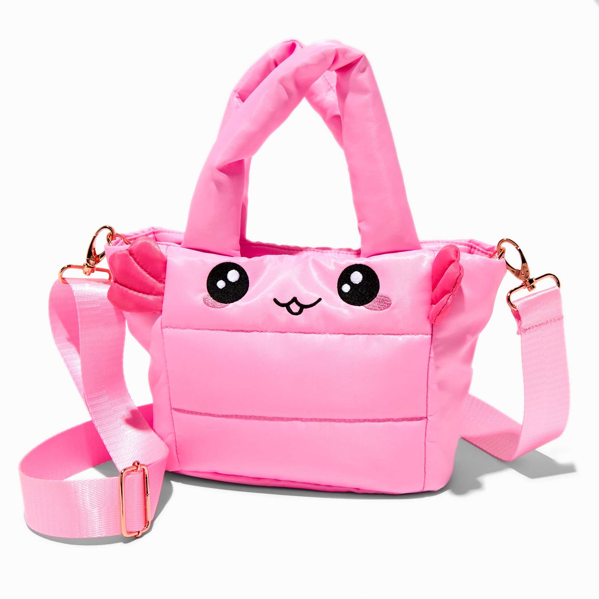 View Claires Axolotl Quilted Crossbody Tote Bag Pink information