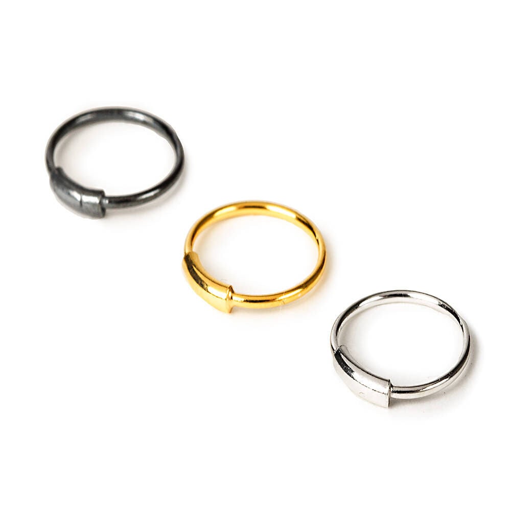 Sterling Silver Mixed Metal 22G Bar Hoop Nose Rings 3 Pack