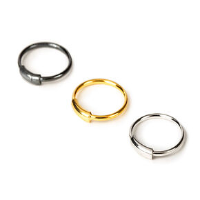 Sterling Silver Mixed Metal 22G Bar Hoop Nose Rings - 3 Pack,