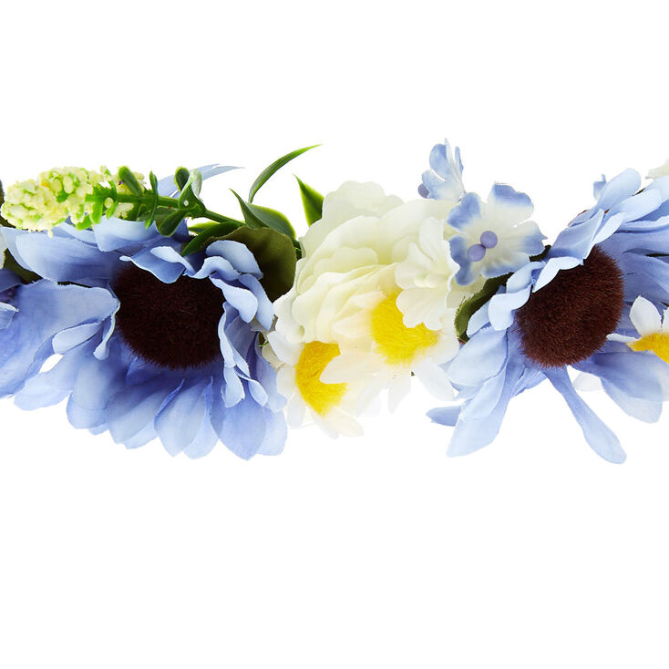 Mixed Daisy Flower Crown Headwrap - Blue,