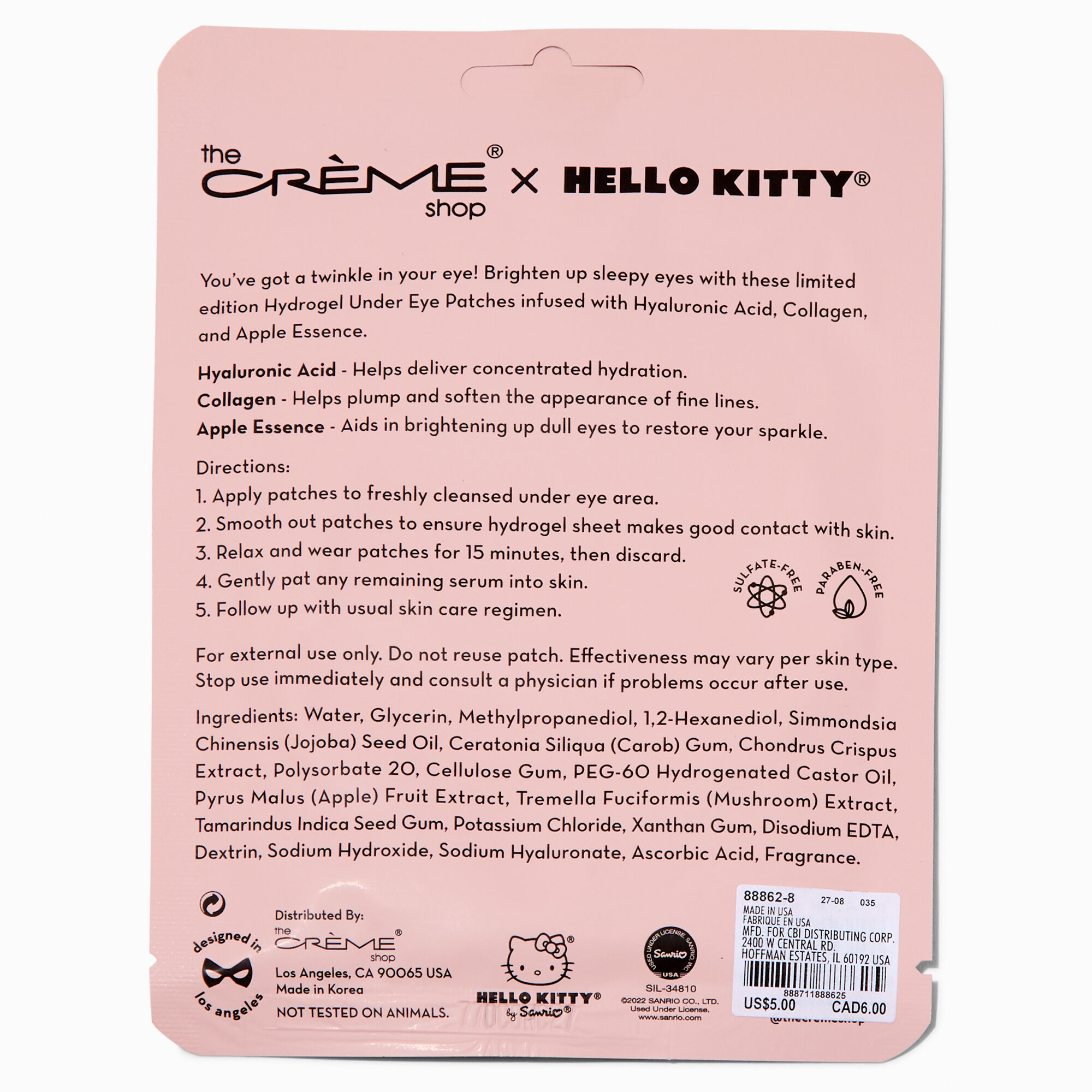 The Crème Shop® x Hello Kitty® Apple of My Eye Brightening Hydrogel Under Eye Patches,