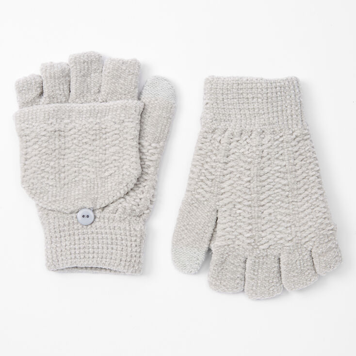 Claire's Mitaines en tissu chenille avec rabat moufle - Gris