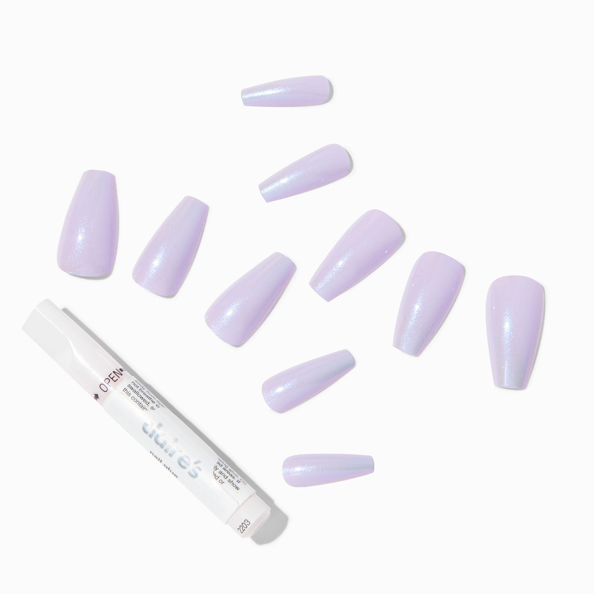 Faux ongles vegan ballerine lilas effet glacé - Lot de 24,