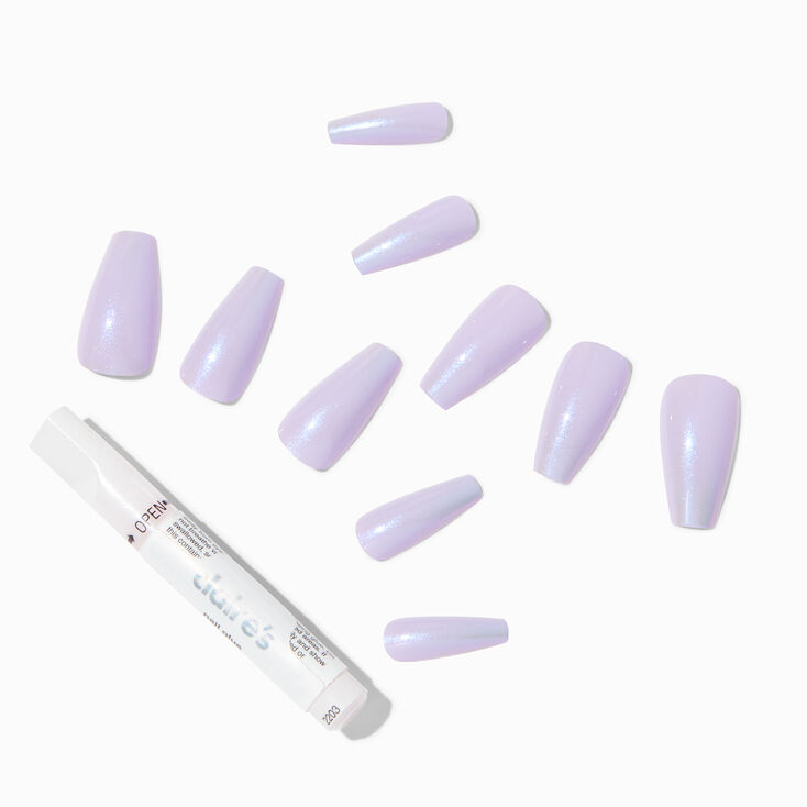 Faux ongles vegan ballerine lilas effet glac&eacute; - Lot de 24,