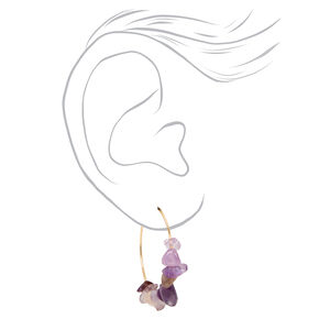 Purple Stone 25MM Gold Hoop Earrings,