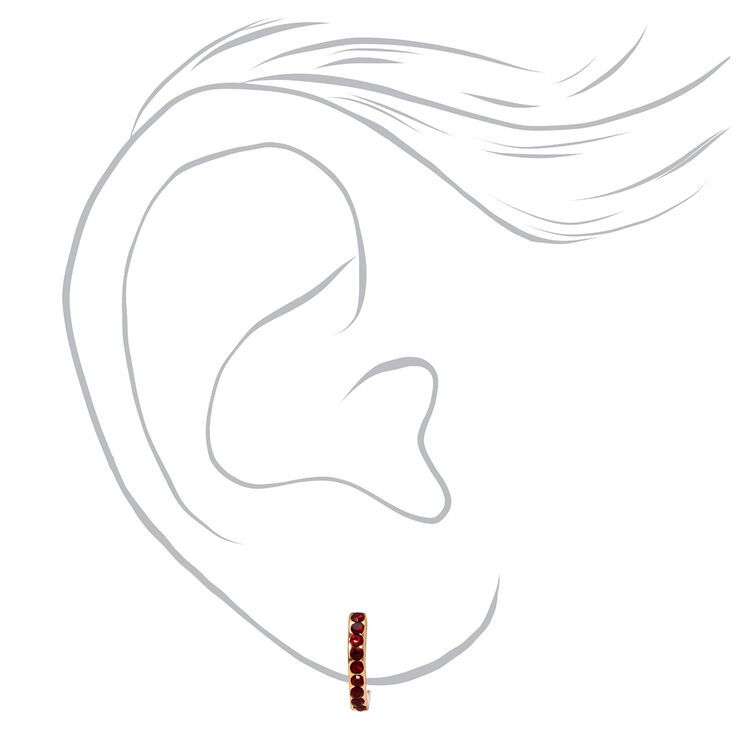 Gold 10MM Crystal Huggie Hoop Earrings - Ruby Red,