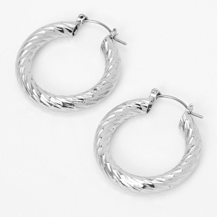 Sterling Silver 20MM Textured Hinge Hoop Earrings,