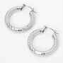 Sterling Silver 20MM Textured Hinge Hoop Earrings,