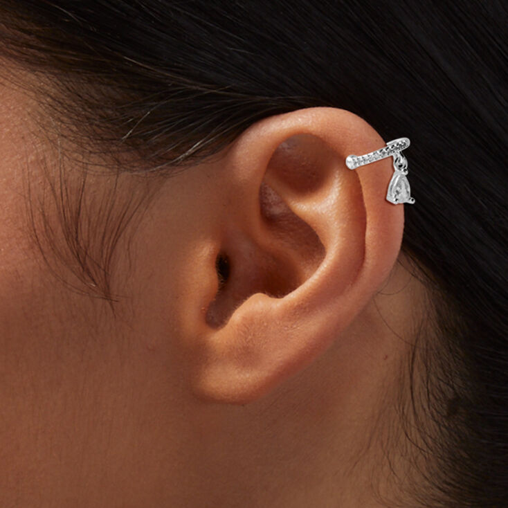 Silver-tone Cubic Zirconia Teardrop Ear Cuff,