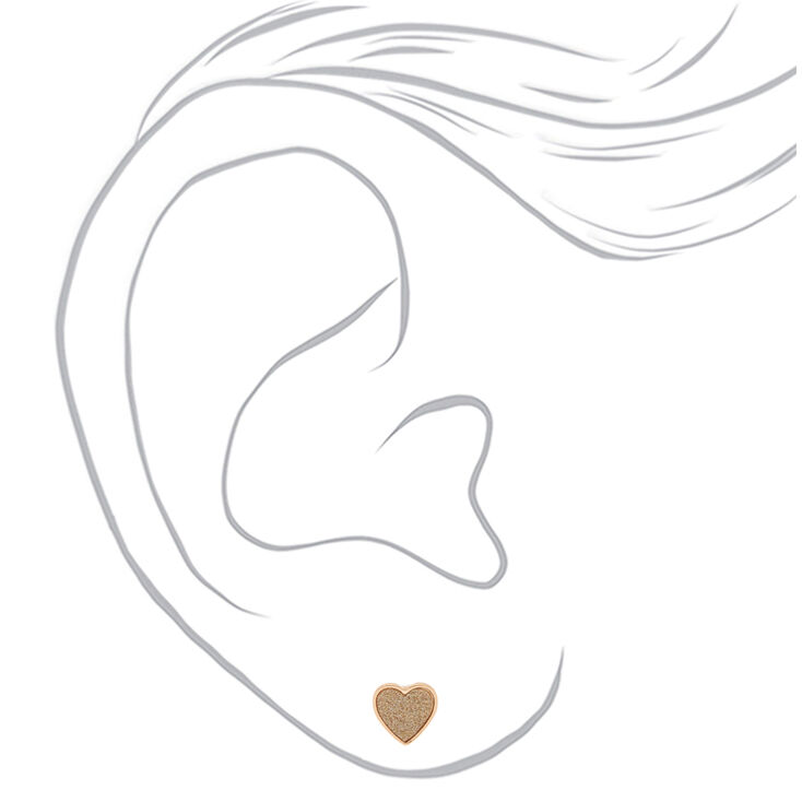 Gold Glitter Heart Stud Earrings,