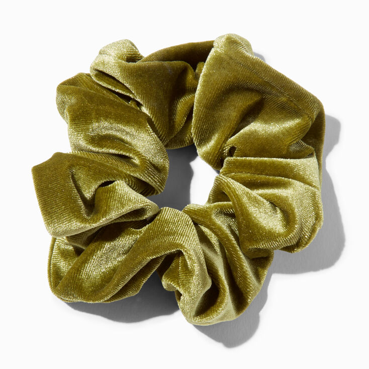 Chouchou en imitation velours de taille moyenne vert olive,