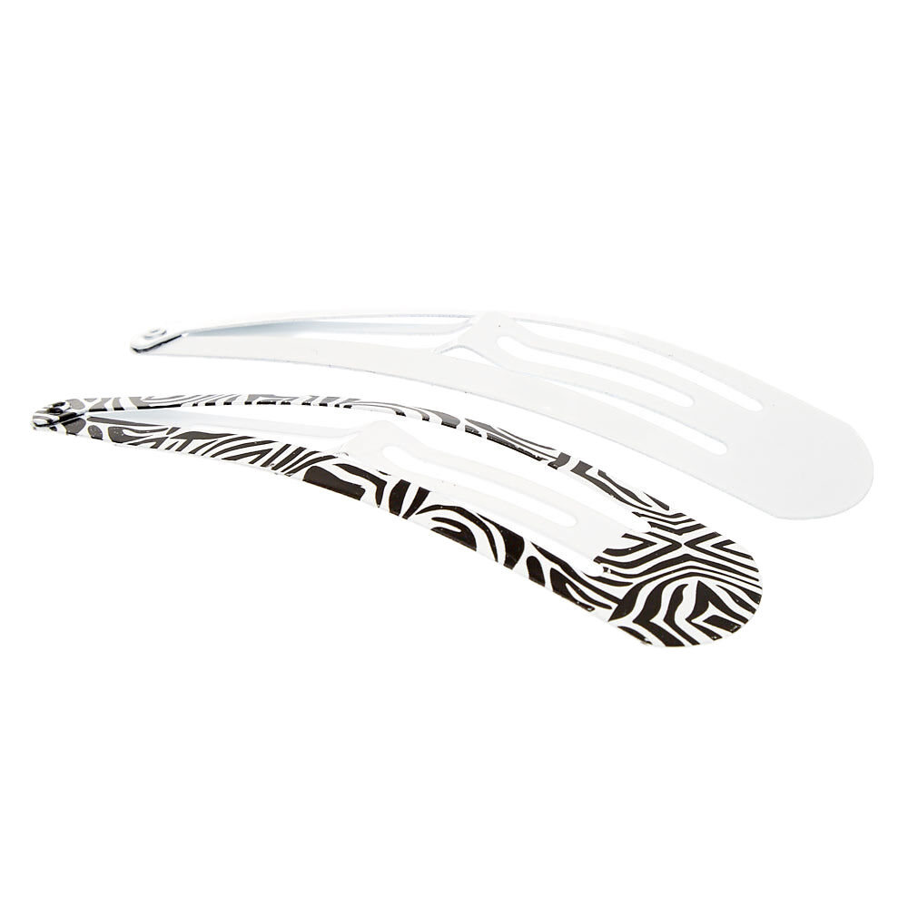 Zebra Print Jumbo Snap Hair Clips - White, 2 Pack,