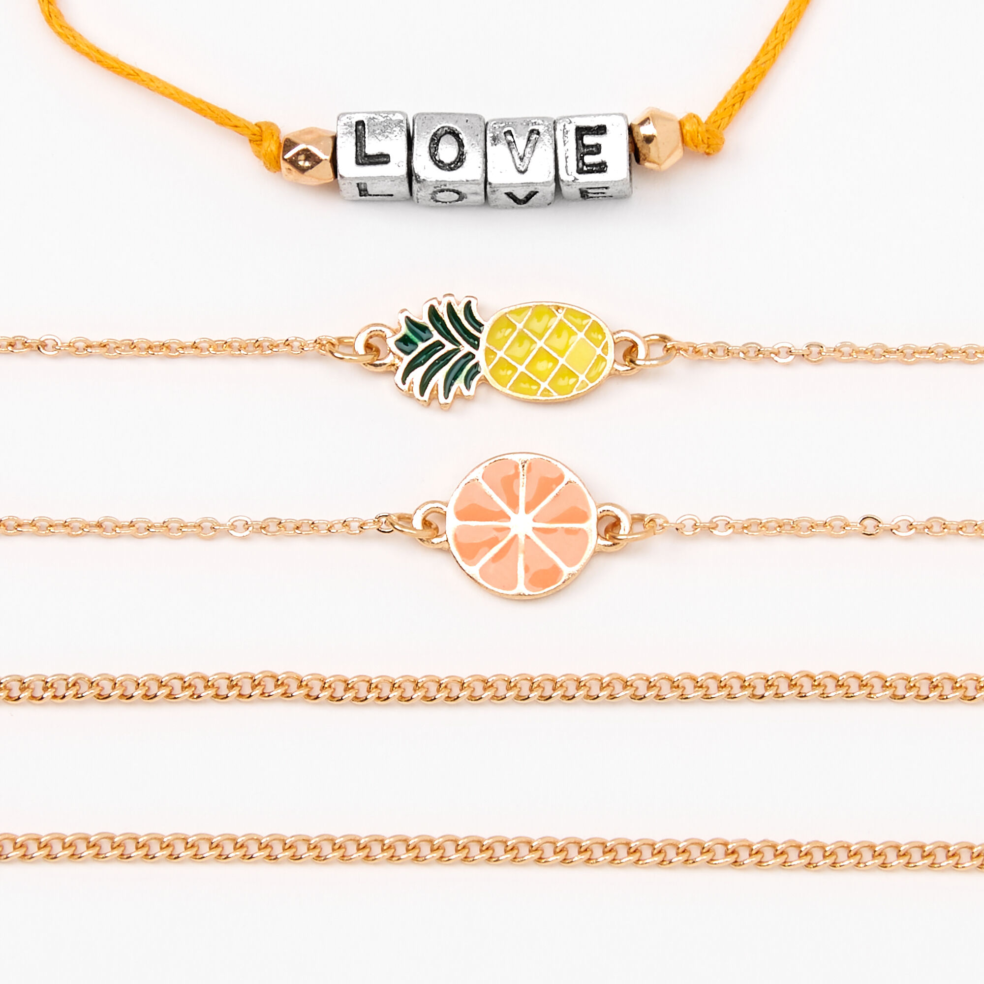 Gold Summer Fruits Chain Bracelets - 5 Pack,