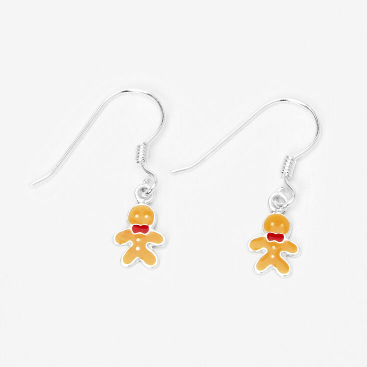 Gingerbread 1&quot; Silver Drop Earrings,