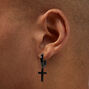 Black Stainless Steel Cubic Zirconia 15MM Cross Huggie Hoop Earrings,